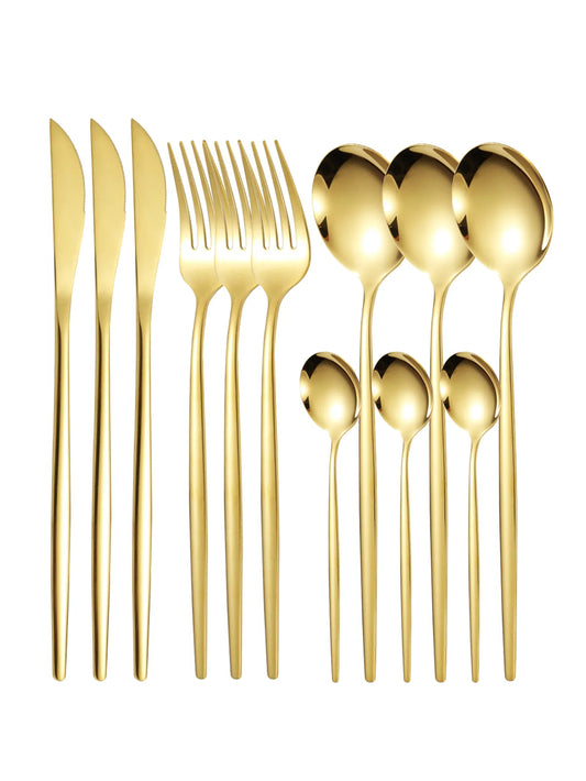 12-Piece Stainless Steel Cutlery Set (Steak Knife, Fork, Spoons)