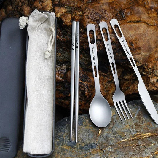 Pure Titanium Tableware Set Outdoor Household Frosted Knife and Fork Spoon Chopsticks Travel Camping Portable Knife and Fork Set