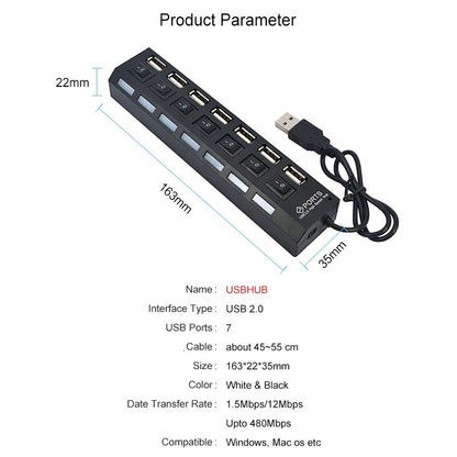 7-Port USB Hub with HDMI-Compatible and Card Reader
