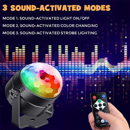 Sound Activated Strobe Light with Disco Ball (7 Colors, Remote Control)