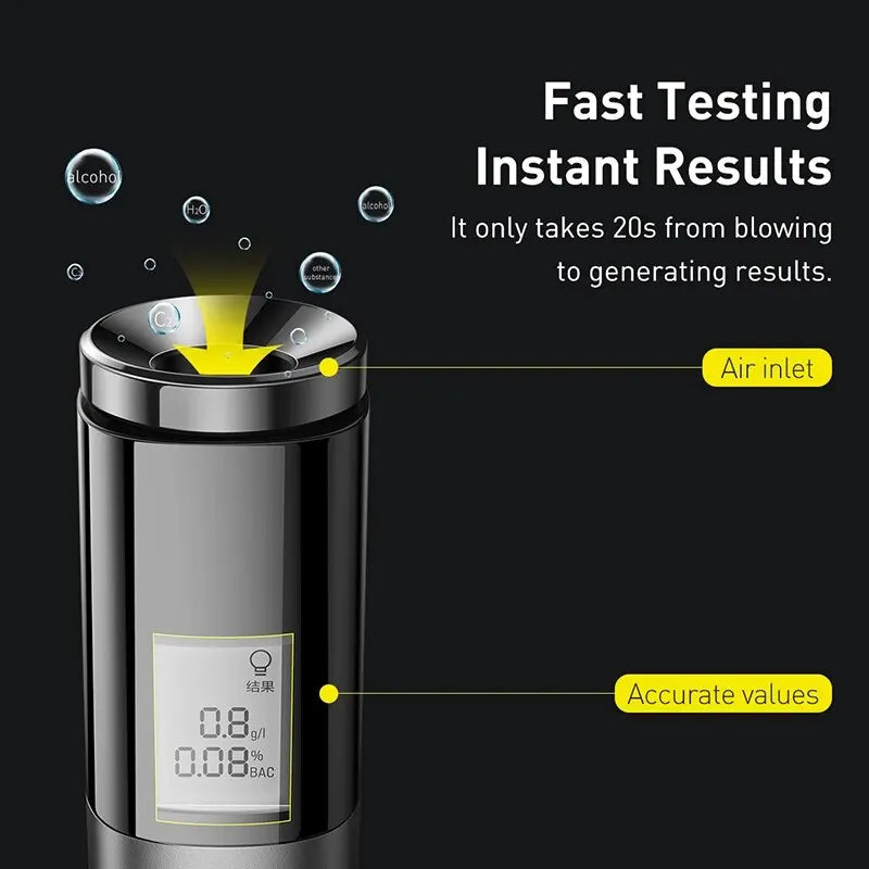 Baseus Portable Non-contact Alcohol Tester With LED Screen Display Breathalyzer Rechargeable Automatic Breath Alcohol Test Tool