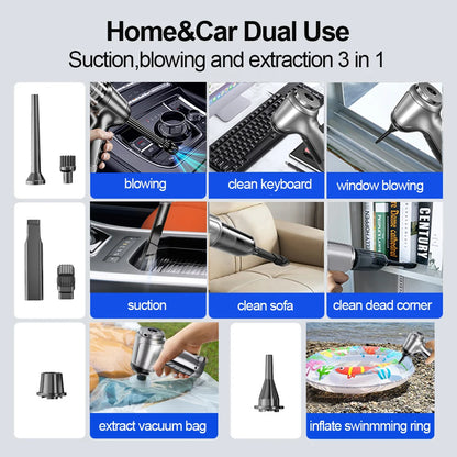 Car Vacuum Cleaner 95000PA Strong Suction Portable Wireless Vacuum Cleaner Powerful Blower 2 in 1 Handheld Car Vacuum Cleaner