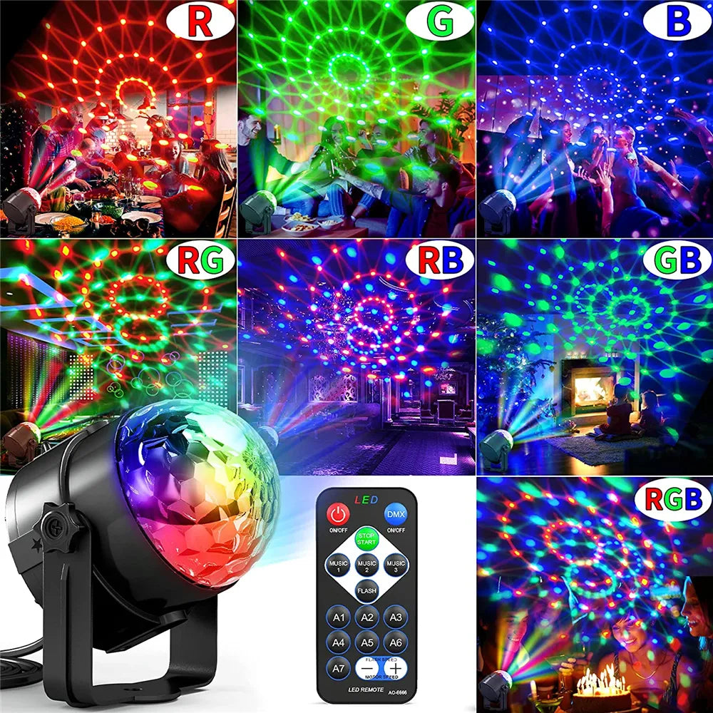 Sound Activated Strobe Light with Disco Ball (7 Colors, Remote Control)