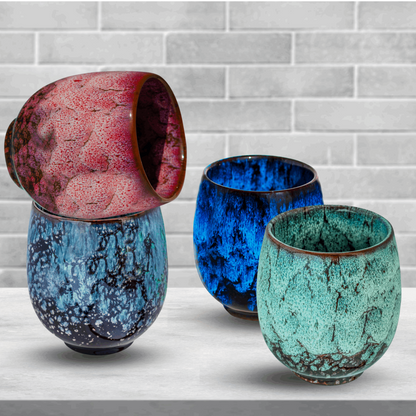 ArtOlo Handpainted Porcelain Tea Cups Set of 4 Japanese Style Multifunctional Mug Set - 4 Colors