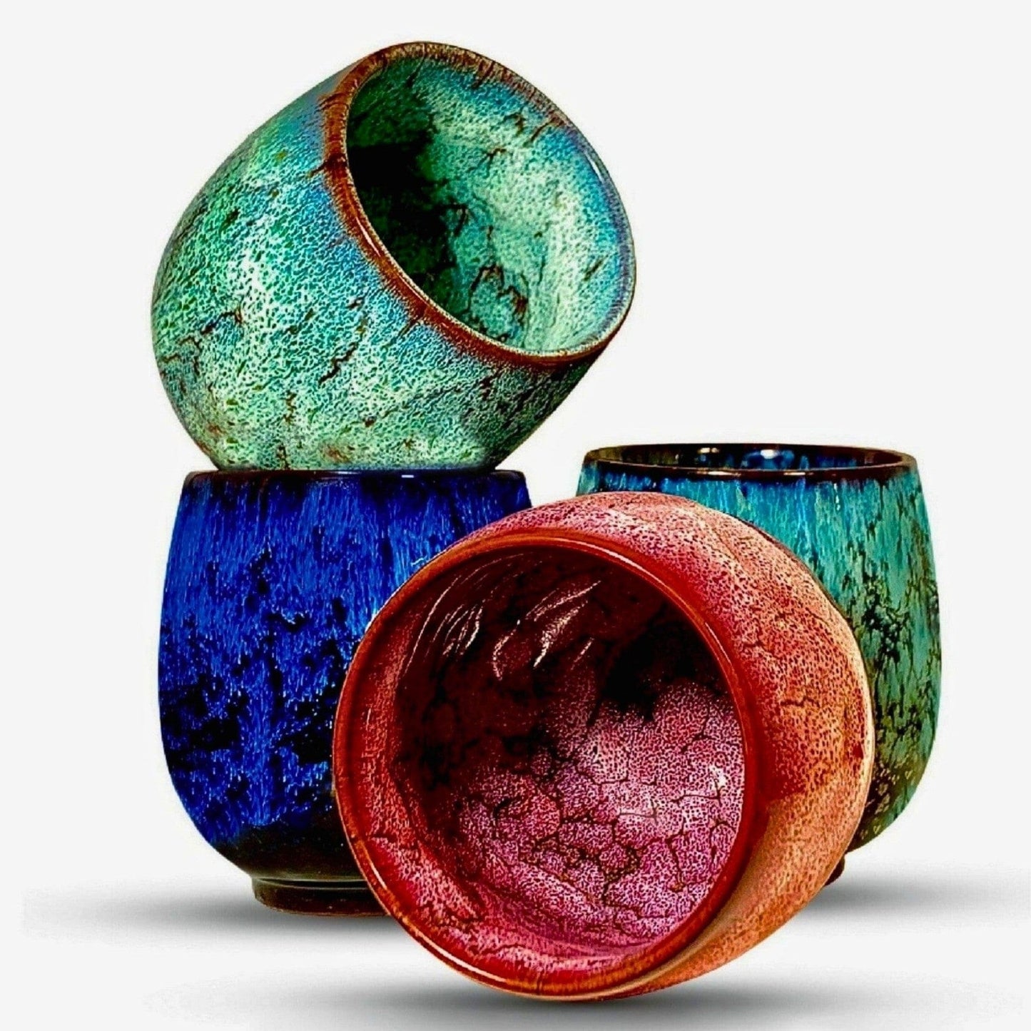 ArtOlo Handpainted Porcelain Tea Cups Set of 4 Japanese Style Multifunctional Mug Set - 4 Colors
