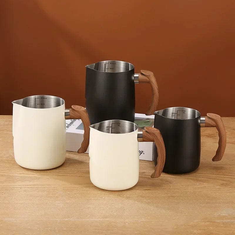 ArtOlo Store Coffee Milk Frothing Pitcher Jug 304 Stainless Steel With Scale Latte Steam Coffee Paint Process Kitchen Cafe Accessories