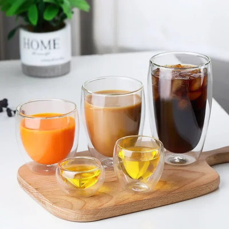 ArtOlo Store Heat Resistant Double Wall Glass Cup 80-650Ml Beer Milk Coffee Water Cups Transparent Cup Wholesale Glass Drinkware Mug Set Gift