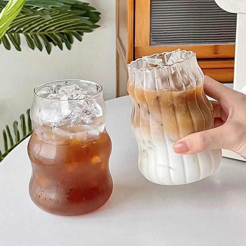 ArtOlo Store Ins Glass Cup Heat-resistant Tumbler Drinkware Transparent Tea Juice Milk Coffee Mug Home Water Glasses Stripe Mug 410/650/530ml