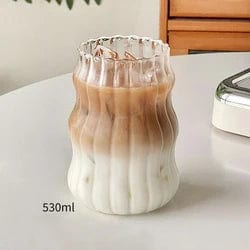 ArtOlo Store Ins Glass Cup Heat-resistant Tumbler Drinkware Transparent Tea Juice Milk Coffee Mug Home Water Glasses Stripe Mug 410/650/530ml