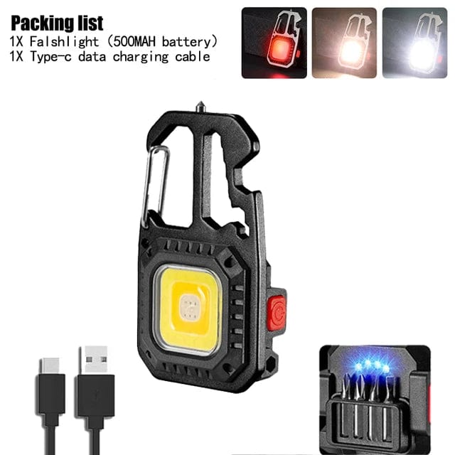 ArtOlo Store Mini Portable LED Keychain Flashlight Built-in 500mAh Battery Type-C Charging Outdoor Camping Emergency Safety Hammer Work Lamp
