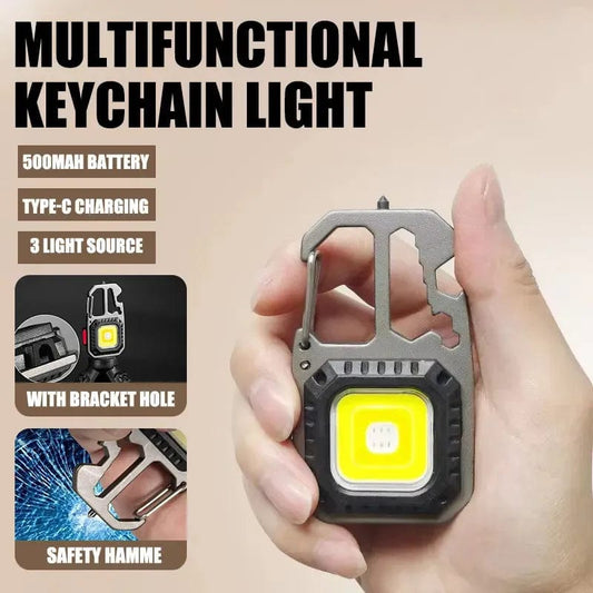 ArtOlo Store Mini Portable LED Keychain Flashlight Built-in 500mAh Battery Type-C Charging Outdoor Camping Emergency Safety Hammer Work Lamp