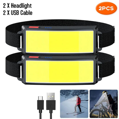 ArtOlo Store Powerful COB LED Headlamp Type-c Rechargeable Head Flashlight Built-in Battery Outdoor Fishing Camping Lantern Waterproof Torch