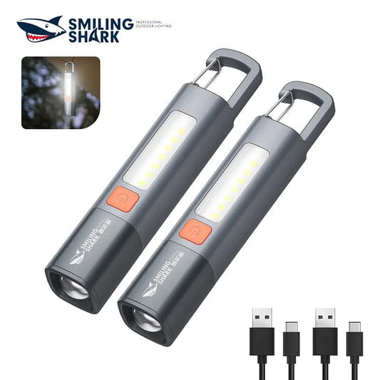 ArtOlo Store Smiling Shark SD1023 LED Torch Light XPE Super Bright Flashlight with Hook Camping Light USB Rechargeable Zoomable Waterproof