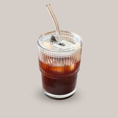 ArtOlo Stripe Glass Cup with Lid and Straw