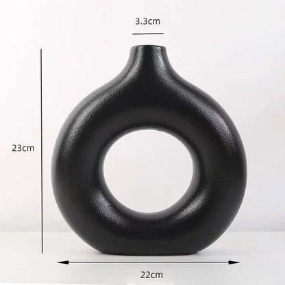Home Finesse Circular Hollow Nordic Vase: Ceramic Donuts Flower Pot