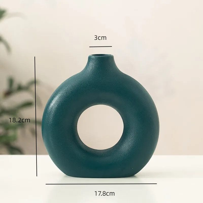 Home Finesse Circular Hollow Nordic Vase: Ceramic Donuts Flower Pot