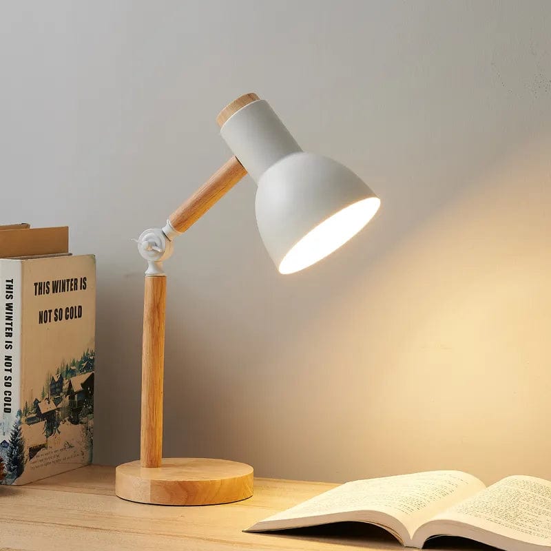 Home Finesse Creative Nordic Table Lamp Wooden Art LED Turn Head Simple Bedside Desk Light/Eye Protection Reading&Bedroom Study Lamp