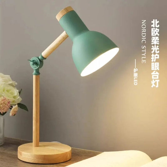 Home Finesse Creative Nordic Table Lamp Wooden Art LED Turn Head Simple Bedside Desk Light/Eye Protection Reading&Bedroom Study Lamp