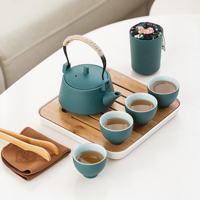 Home Finesse Elegant and Stylish Ceramic Tea Set in Green and Black