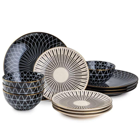Home Finesse Elevate Dining with 12-Piece Stoneware Set