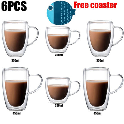Home Finesse Glass Coffee Cup - Heat Resistant Borosilicate Mug