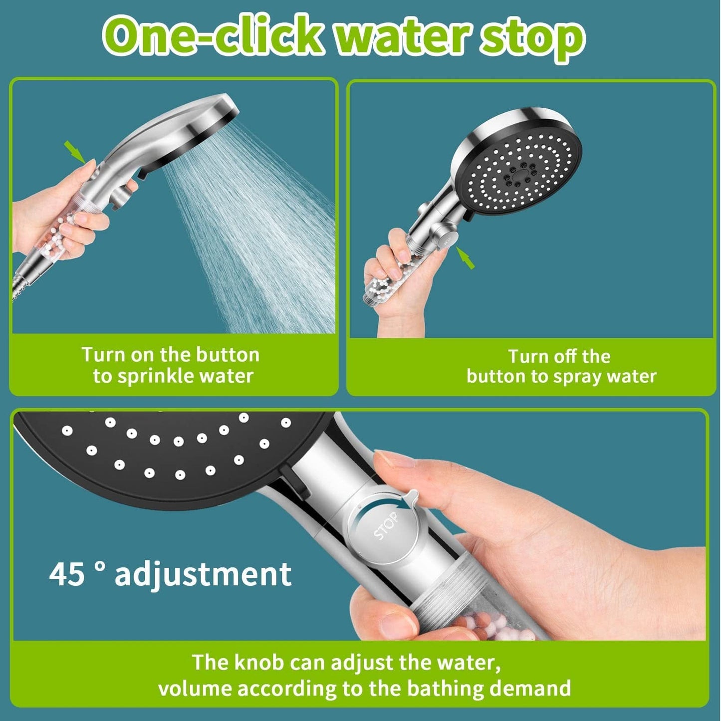 Home Finesse Handheld Shower Head With 1.5 Meter Hose And On Off Button
