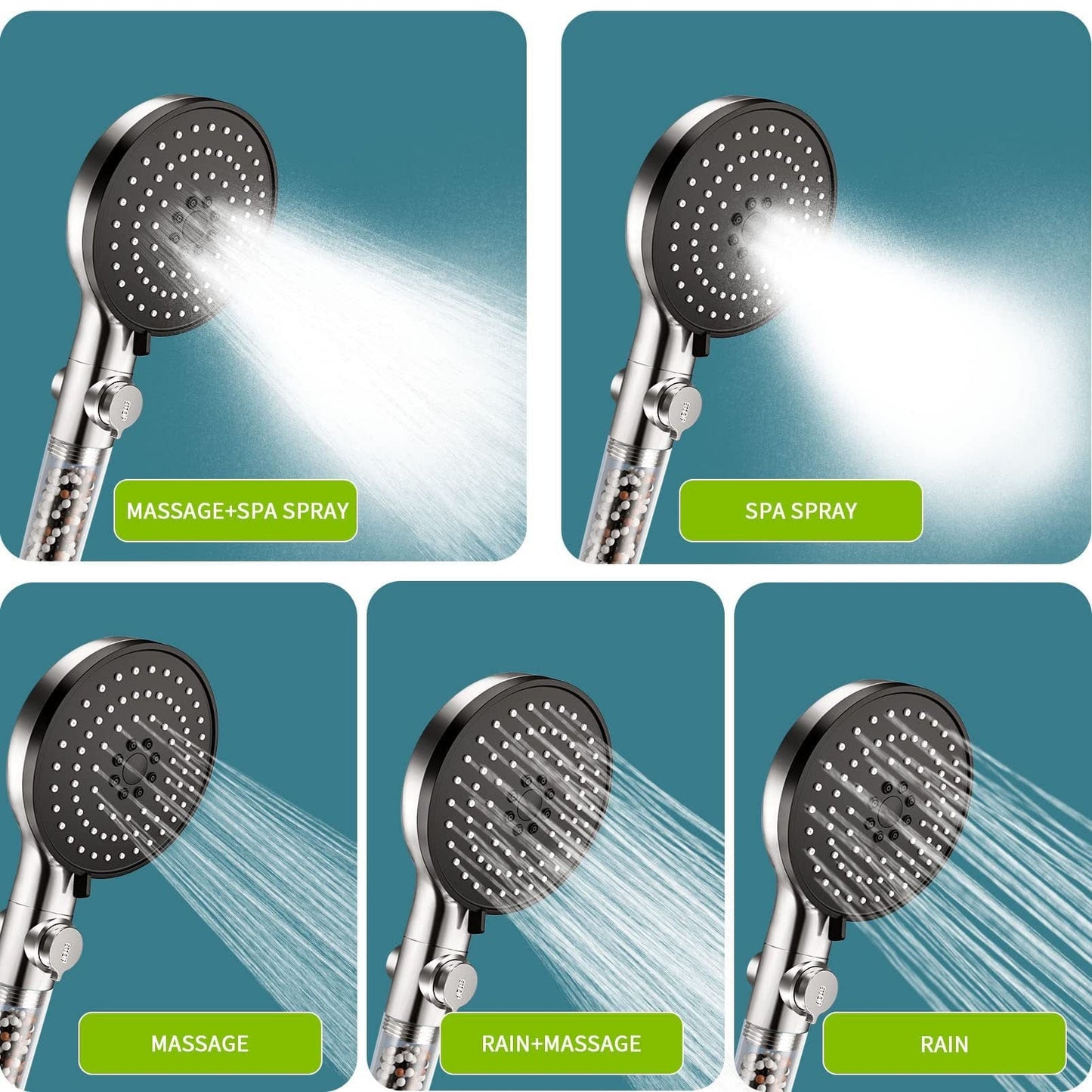 Home Finesse Handheld Shower Head With 1.5 Meter Hose And On Off Button