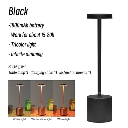 Home Finesse Led Cordless Night Light Rechargeable Bedside Table Lamps Touch Stepless Dimming Portable Desk Lamp For Bar Restaurant Camping