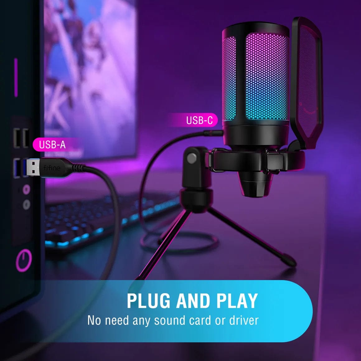 Home Finesse Level Up Your Stream! FIFINE Ampligame USB Microphone - Christmas Gift for Gamers