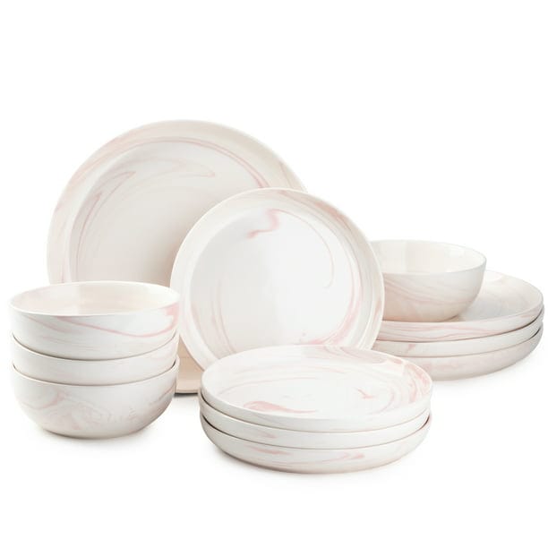 Home Finesse Marble Stoneware Dinner Set, 12pcs