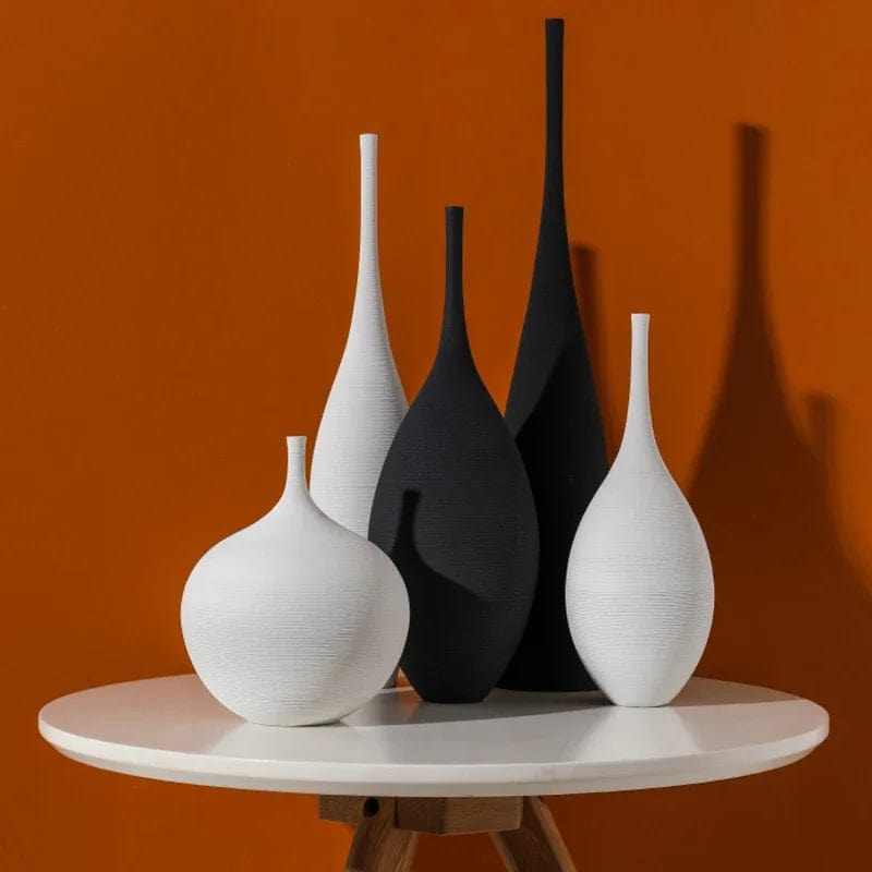 Home Finesse Minimalist Handmade Art Zen Vase Ceramic Decoration Living Room Model Home Decoration Black and White Art Vase Hand Drawing
