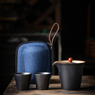 Home Finesse PINNY Japanese Coarse Pottery Travel Tea Set Ceramic Glaze Kung Fu Tea Set 1 Pot 2 Cups With Bag Portable Tea Service