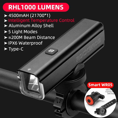 Home Finesse ROCKBROS 1000LM Bike Light - Type-C Rechargeable