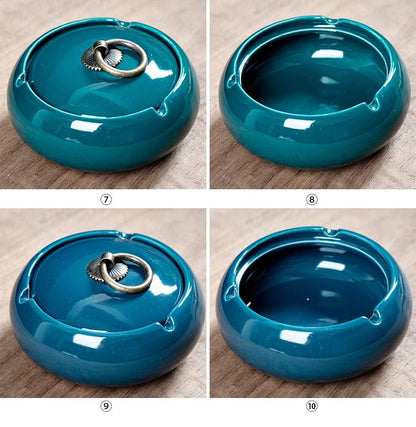 Home Finesse Round Ceramic Ashtray with Lid