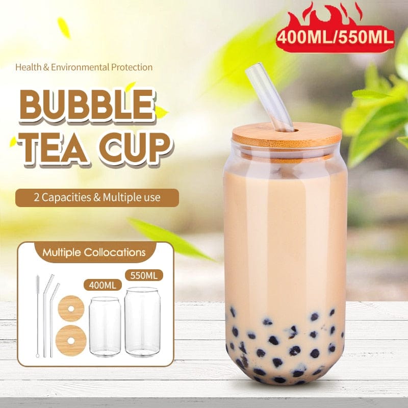 Home Finesse Transparent Bubble Tea Glass Cup with Lid and Straw - 18.6oz/13.5oz