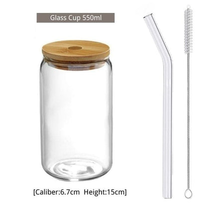 Home Finesse Transparent Glass Cups with Straws - Coffee, Milk, Beer