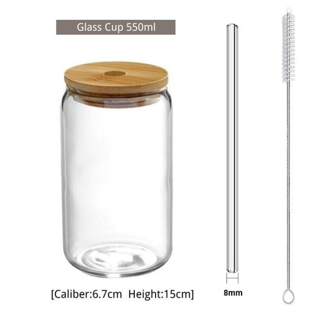 Home Finesse Transparent Glass Cups with Straws - Coffee, Milk, Beer