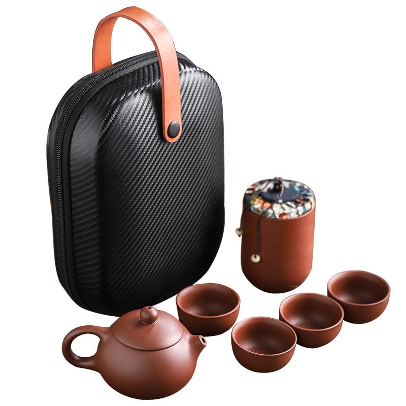 Home Finesse Travel Tea Set Portable Set Household Purple Sand A Pot Of Four Cups Tea Cans Outdoor Car Products