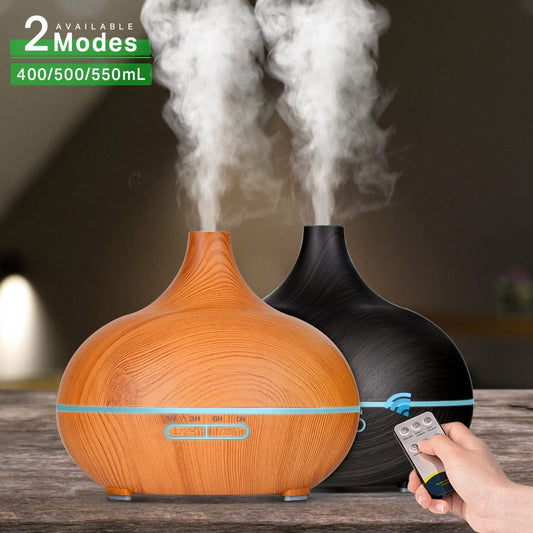 Home Finesse Wood Grain Aromatherapy Essential Oil Diffuser with Remote Control